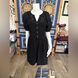 LOFT Black Eyelet Mini Dress